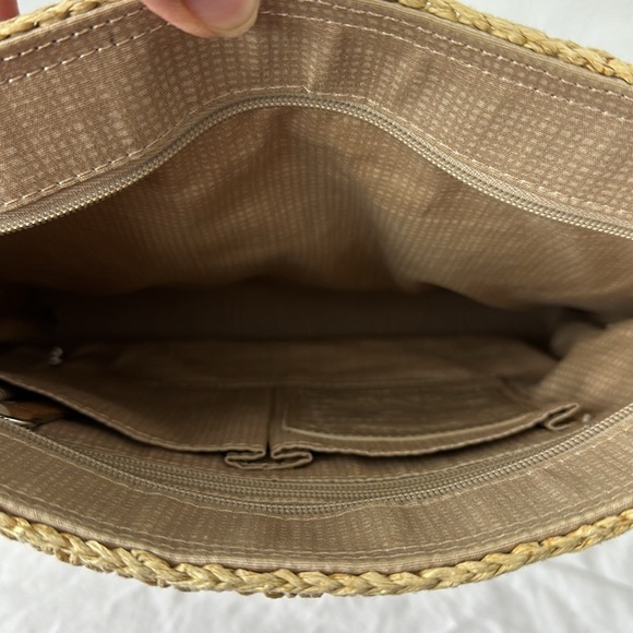 Brighton Leather Flower Appliqué Straw Crossbody Bag - Picture 9 of 10